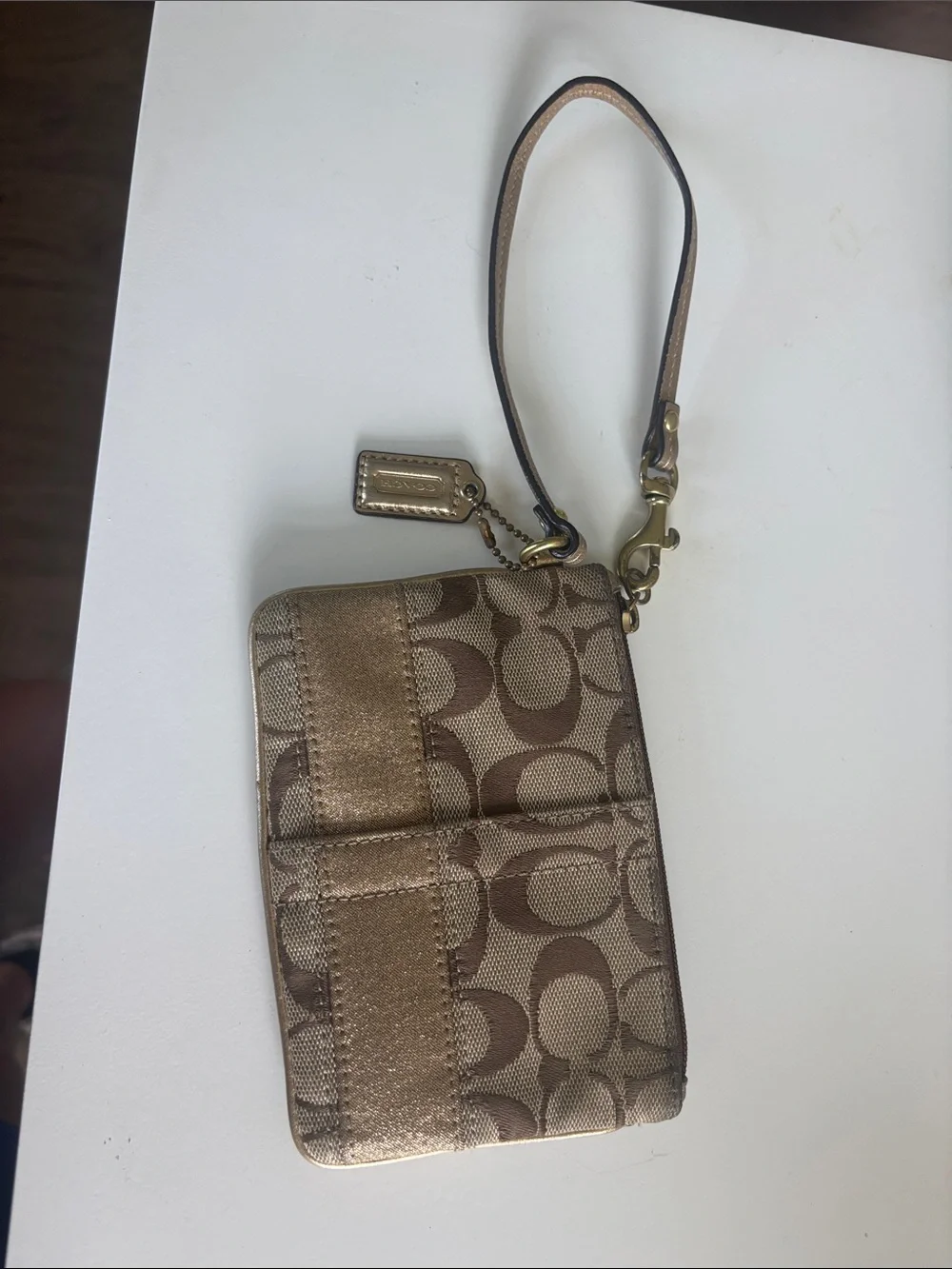 Coach Metallic Tan Signature Wristlet